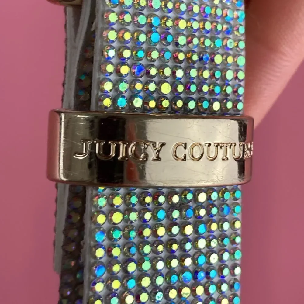 JUICY COUTURE SILVER RHINESTONES GOLD BUCKLE WHITE LEATHER BELT